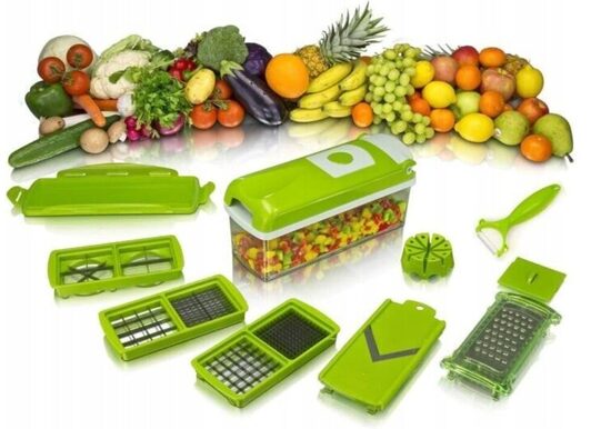 Universalus, daugiafunkcinis virtuvės įrankių rinkinys daržovių bei vaisių pjaustyklė , smulkintuvas, tarka